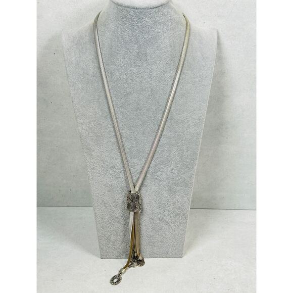 Chicos Necklace Charm Swirls Mixed Tone Snake Chain 36" Whimsical Fun Jewelry - Picture 2 of 8